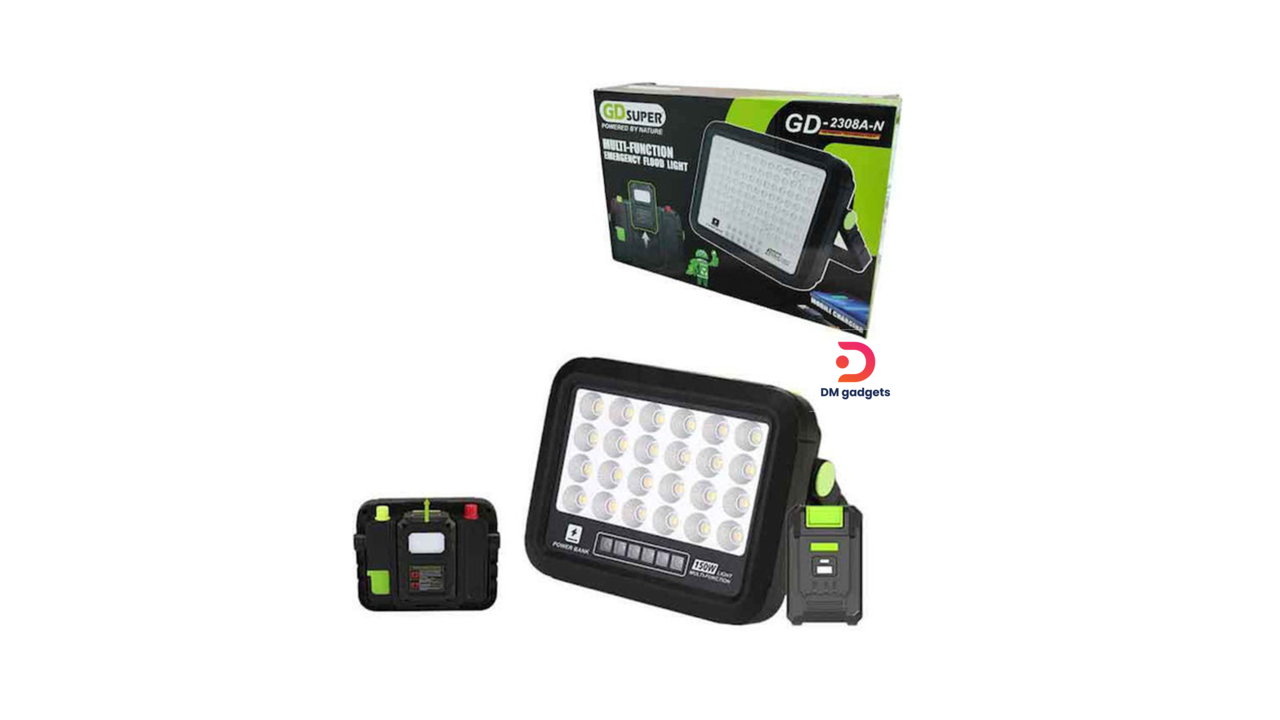 #406AB#GDSuper®GD-2308B-N Solar Lighting Package Floodlight – Power Bank 300W-Black