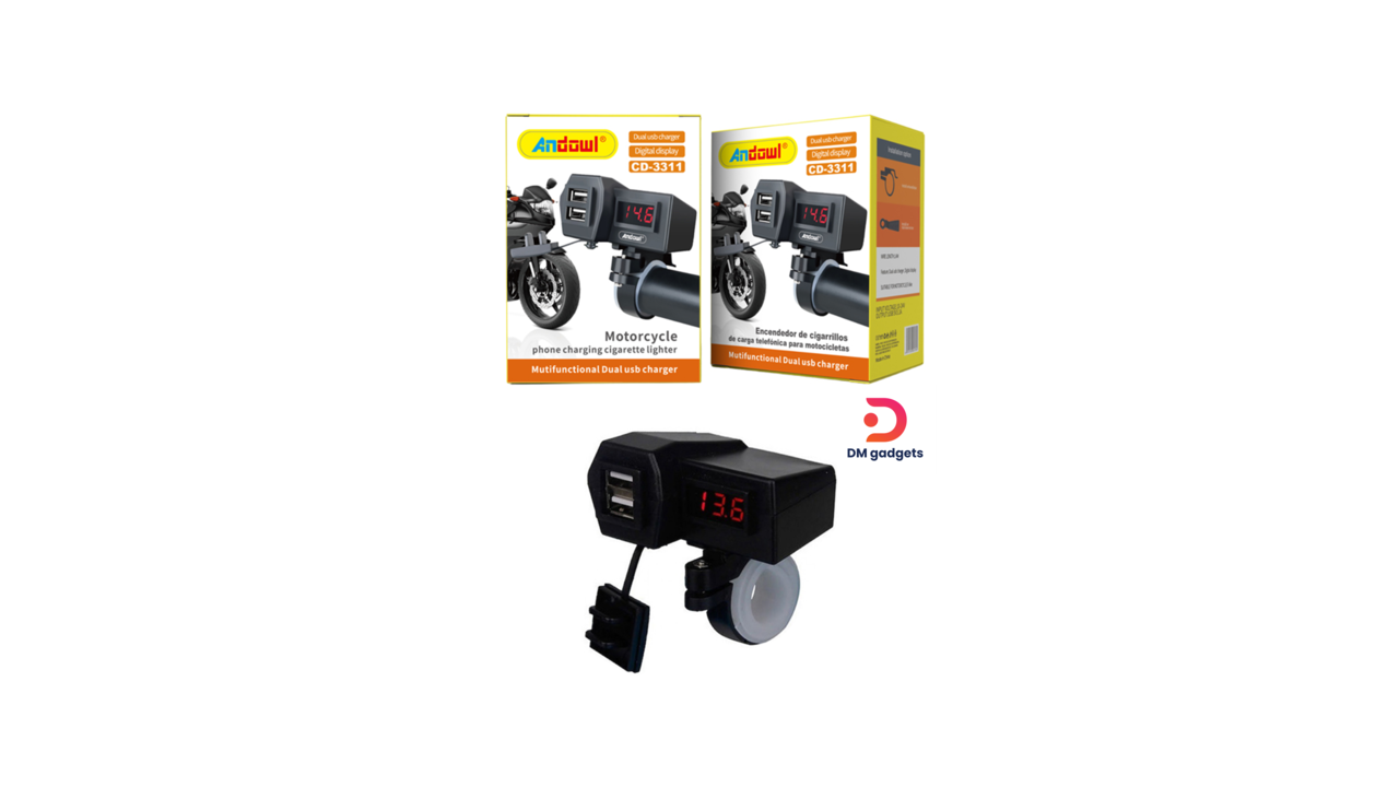 #630#Andowl®CD-3311 Andowl Motorcycle Led Display Charger with 2xUSB Ports – Black
