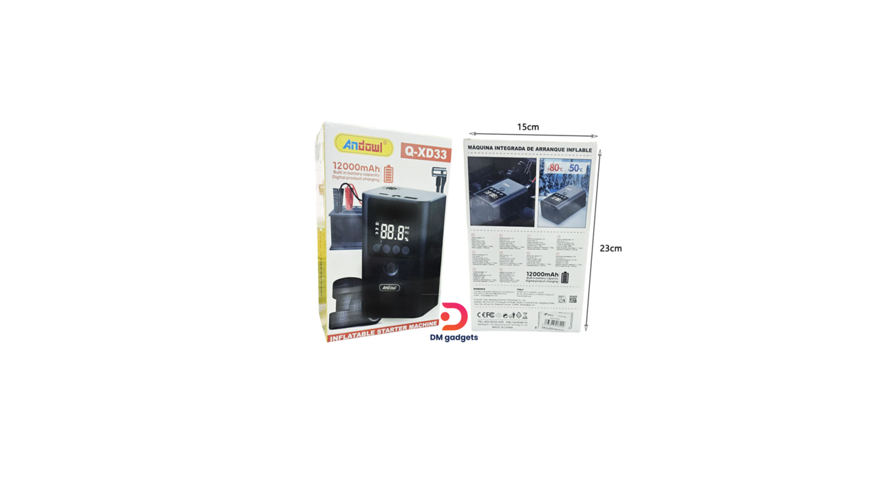 #340B3#Andowl®Q-XD33 Portable Car Battery Starter/Air Compressor 12000mAh–Inflatable Starter Machine