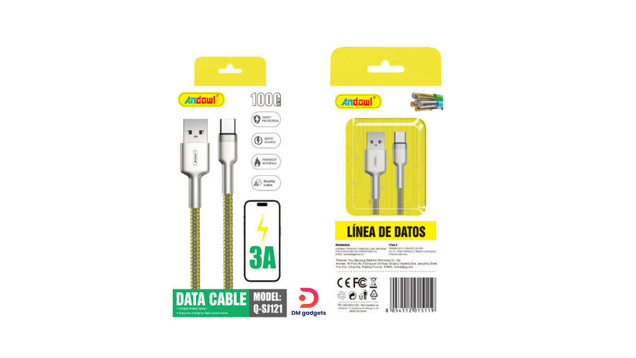 #354J#Andowl®Q-SJ121 USB-A to Type-C 3A 1M Data Cable – Silver