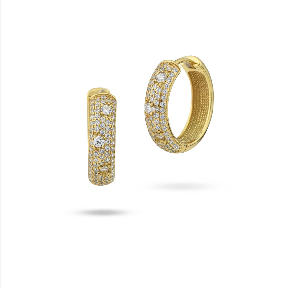 YELLOW GOLD PLATED EARRINGS WITH PAVED CIRCLE WITH ZIRCONS