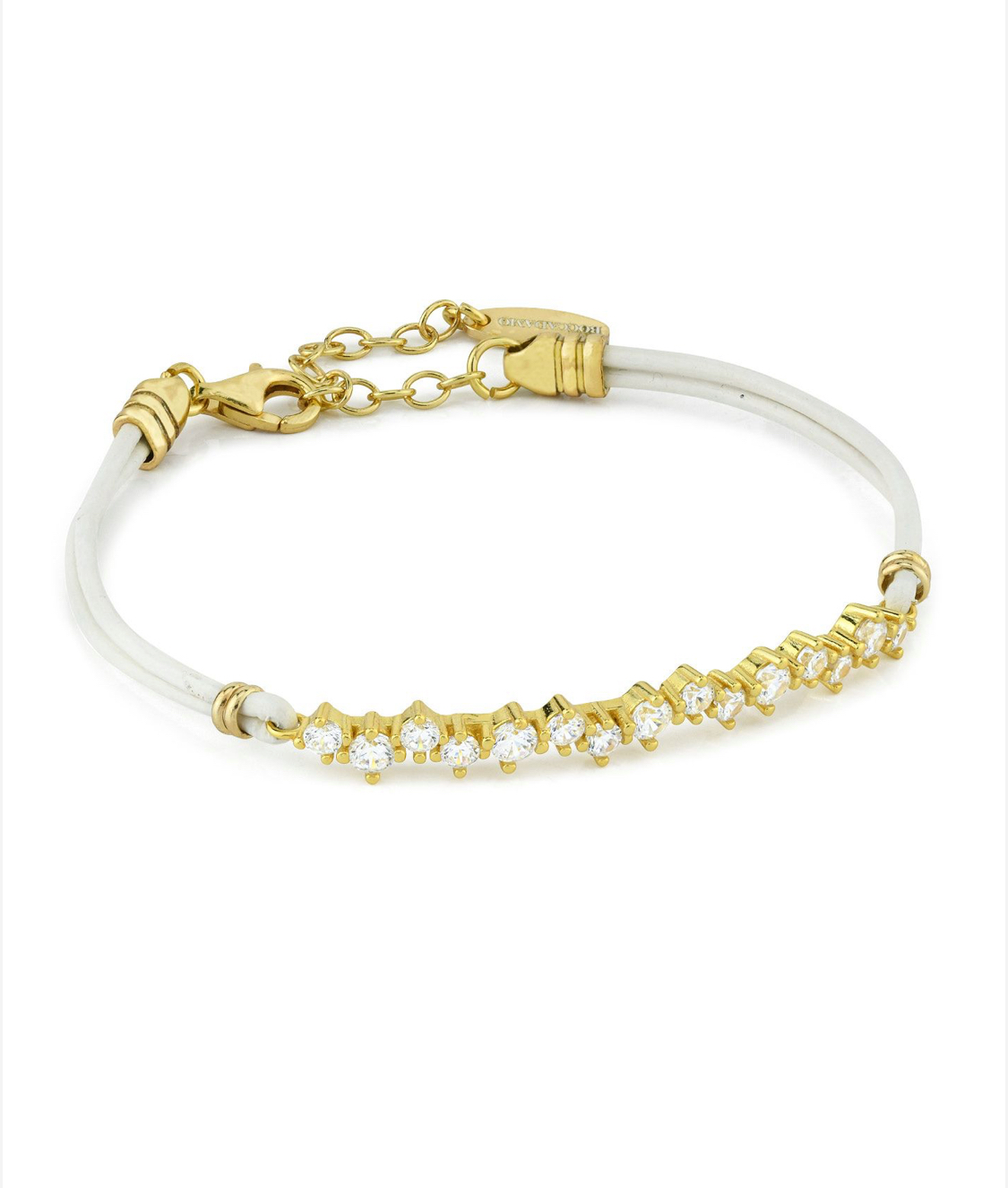 Silver bracelet, yellow gold plated, with white cord and zirconia