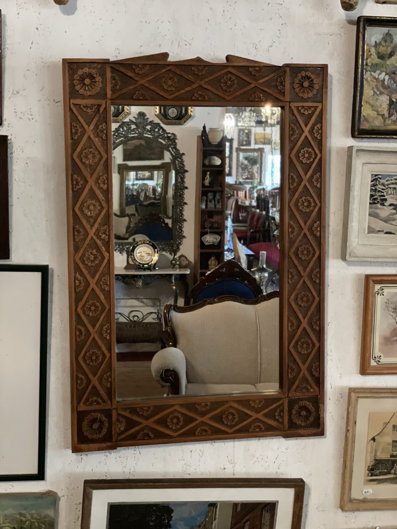 Hand-Carved Cypriot Solid Wood Mirror Vintage 1950S Unique Floral Design 5Kg 53.5Cmx79Cm (Wxlxh)