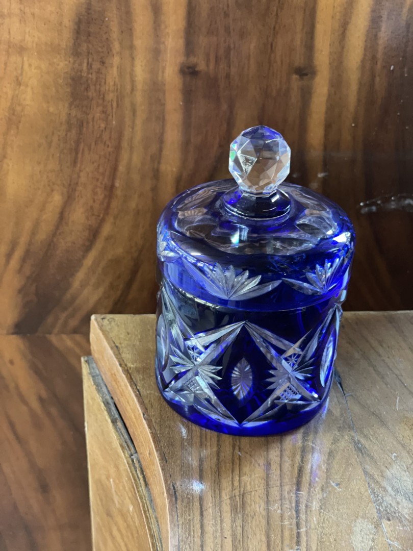 Breathtaking French Baccarat Cobalt Blue Crystal Powder Box 0.4Kg 7.5Cmx11.5Cm (Wxlxh)
