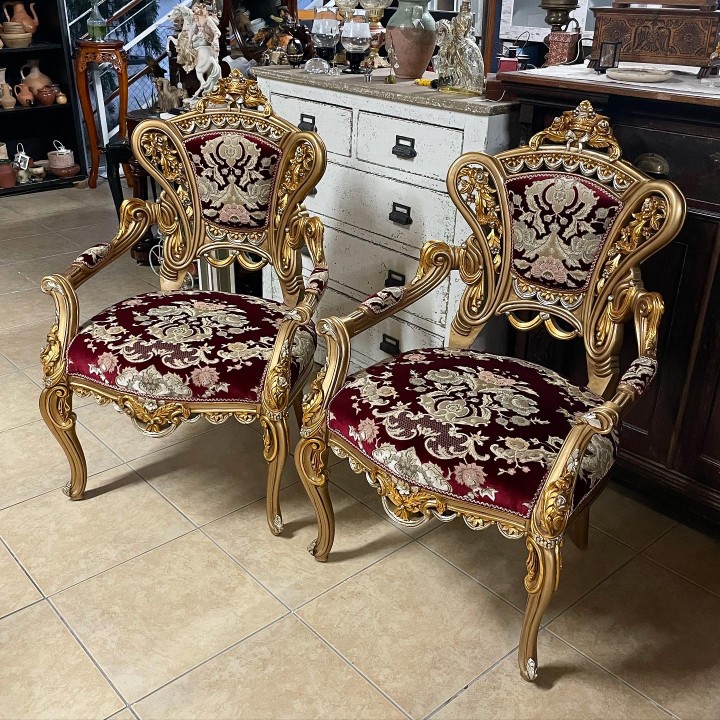 Handcrafted Armchairs With Gold Leaf & Floral Velvet Upholstery 100Kg 68Cmx63Cmx109Cm (Wxlxh)