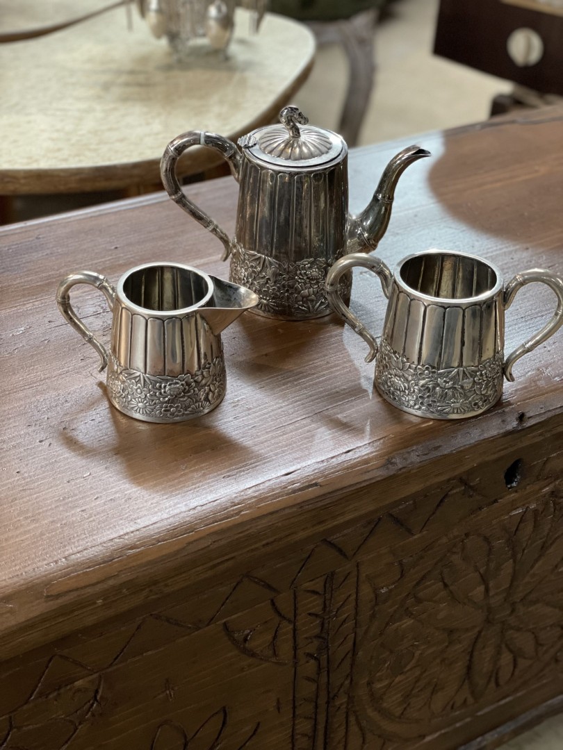 Exquisite Vintage Silver-Plated Tea Set With Ornate Floral Detailing (Mid-20Th Century) 2Kg  (Wxlxh)