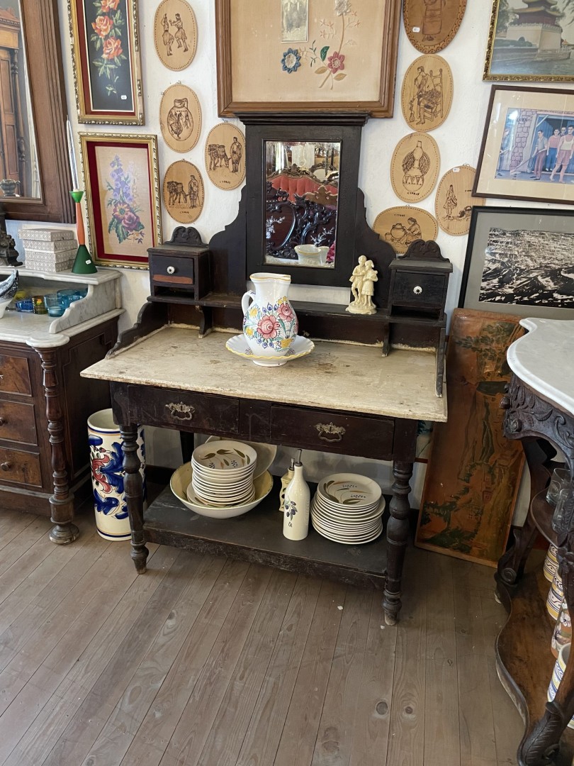 Antique Cypriot Solid Wood Vanity Table With Mirror Handcrafted 19Th-Century Furniture 60Kg 110Cmx58Cmx155Cm (Wxlxh)