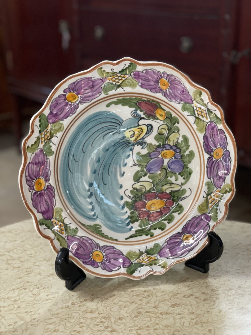 Handcrafted Ceramic Plate From Skyros Vibrant Floral And Bird Design 1Kg 26Cmx26Cm (Wxlxh)