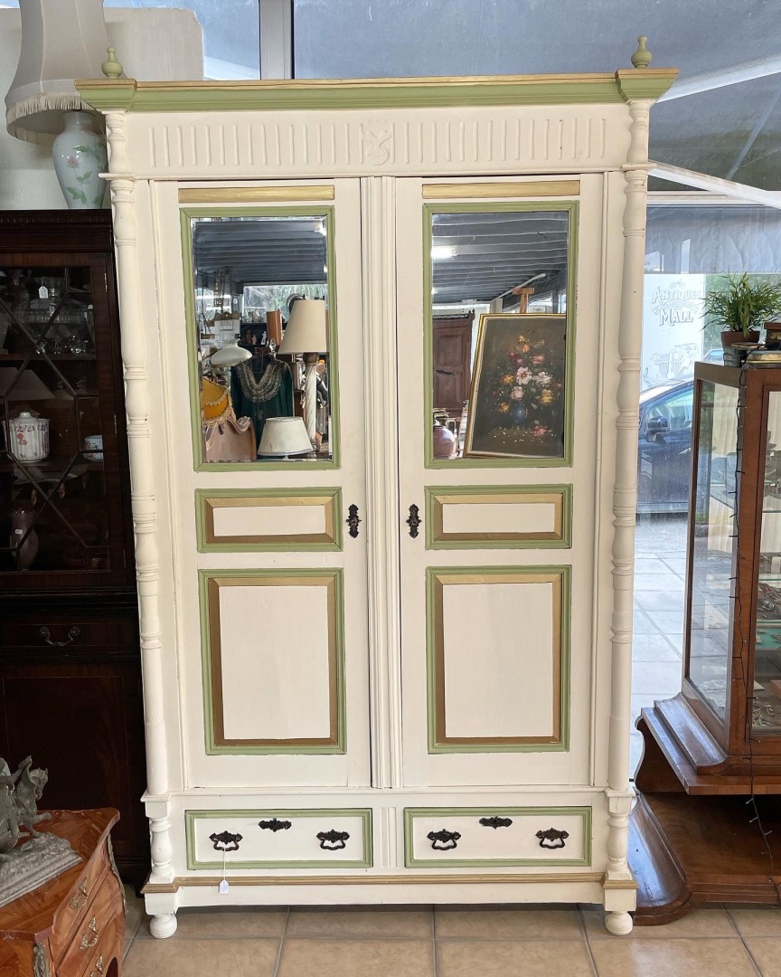 Cypriot Walnut Armoire From 1930S Chalk Finish & Color Mix 130Kg 130Cmx53Cmx223Cm (Wxlxh)