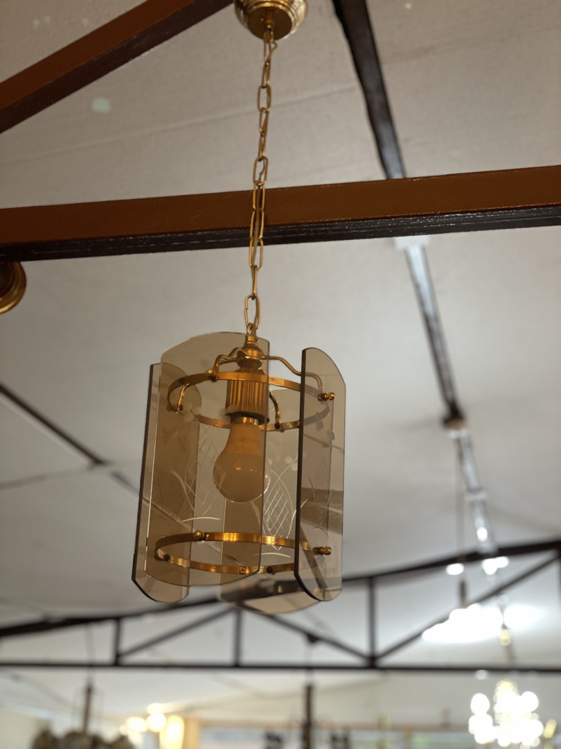 Vintage Brass And Glass Pendant Light Fixture 4Kg 18Cmx18Cmx77Cm (Wxlxh)