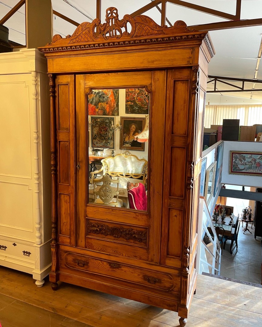 Cypriot Wood Carved Wardrobe - Bird And Botanical Motifs1910 120Kg 133Cmx56Cmx252Cm (Wxlxh)