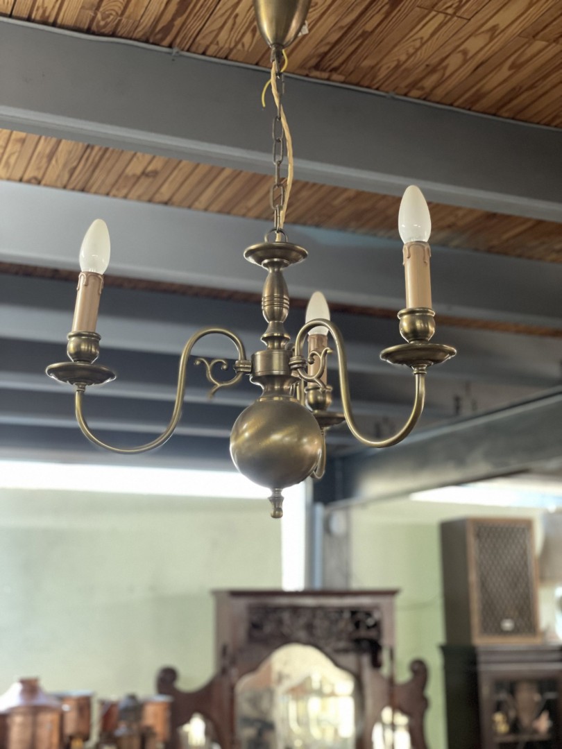 Vintage Brass Chandelier 1970S Three-Arm Classic With Candle-Style Lights 5Kg 46Cmx46Cmx70Cm (Wxlxh)