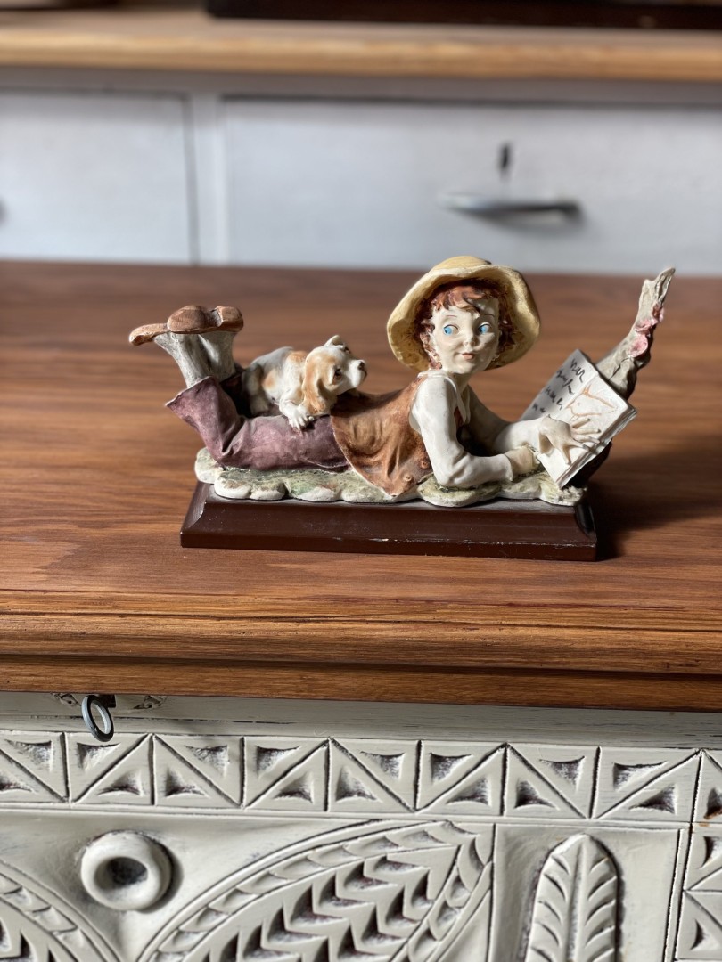 Vintage Figurine Of Boy And Dog A Whimsical Countryside Scene 1Kg 23Cmx8Cmx11Cm (Wxlxh)
