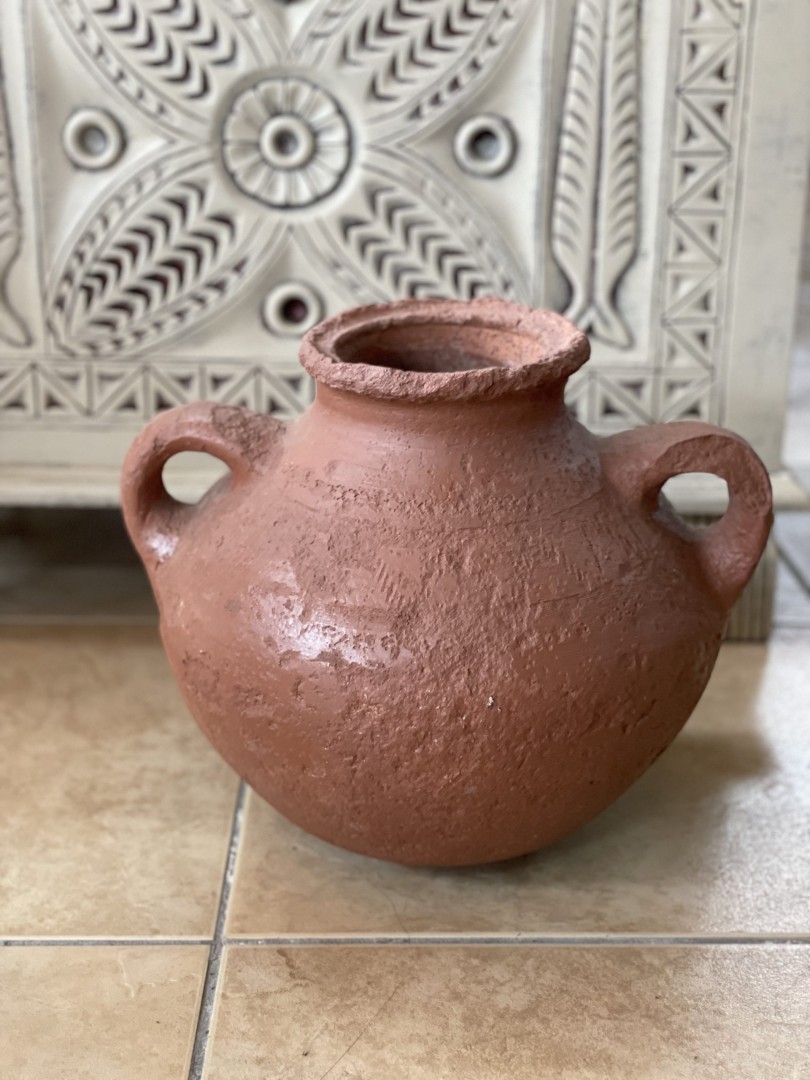 Antique Cypriot Terracotta Two-Handled Jar Handcrafted Mediterranean Pottery Mid-20Th Century Folk Art 4Kg 31Cmx31Cmx28Cm (Wxlxh)
