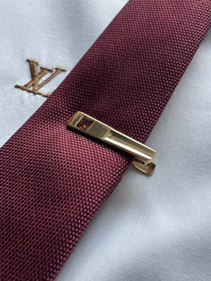 Vintage Gold Tone Tie Clip With Amber Stone Accent - Elegant Men’S Accessory Kg 3.8Cm (Wxlxh)