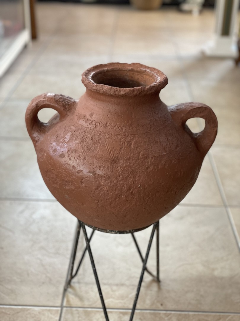 Vintage Cypriot Clay Double-Handled Jar Circa 1940 - Handcrafted Terracotta Pottery 7Kg 45Cmx40Cmx42Cm (Wxlxh)