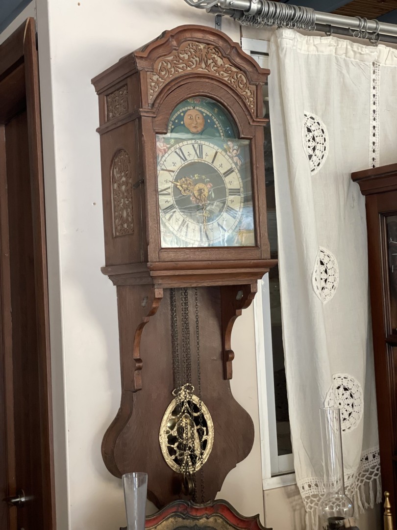 Antique Dutch Frisian Tail Clock With Sun And Moon Phase Dial - Late 19Th To Early 20Th Century 25Kg 37Cmx23Cmx121Cm (Wxlxh)