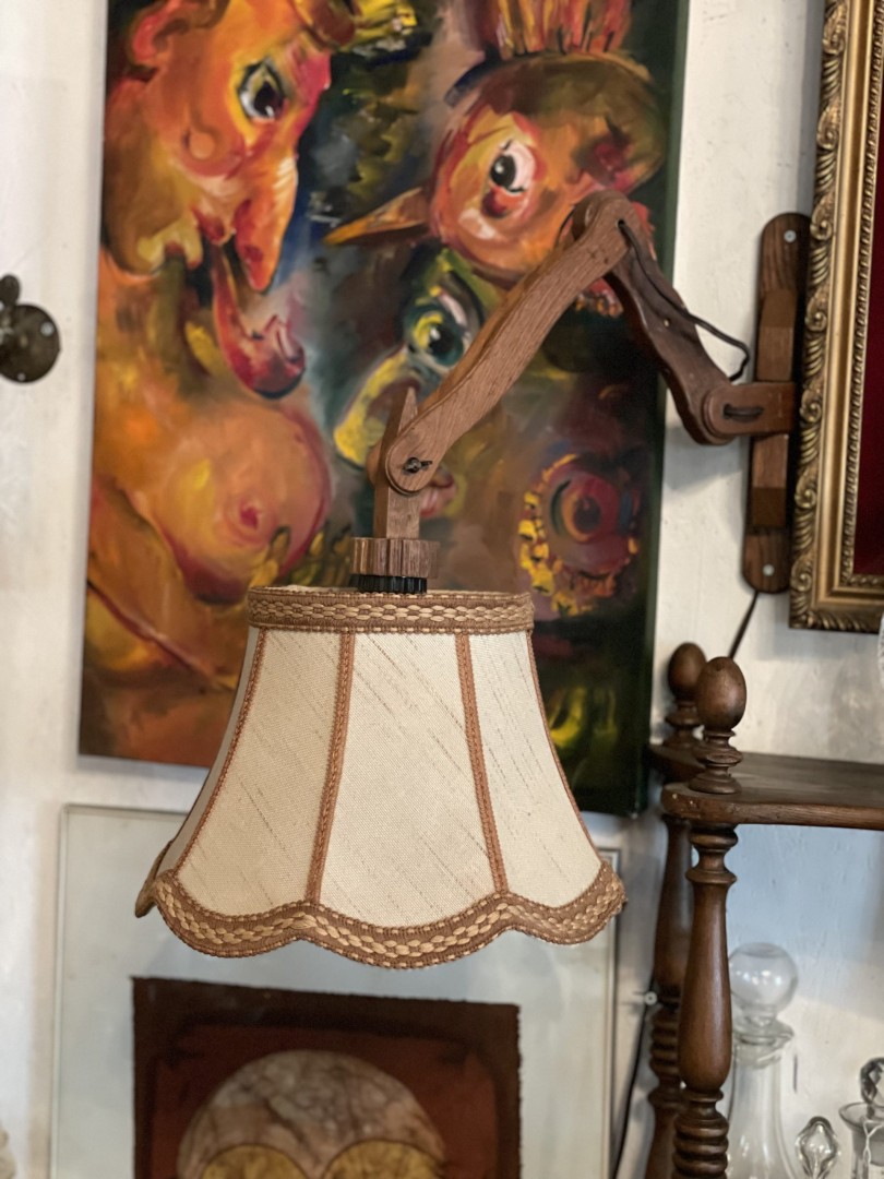 Elegant 1960S Adjustable Wooden Wall Lamp With Fabric Shade Rustic Mid-Century Design 2Kg 22Cmx92Cmx36Cm (Wxlxh)