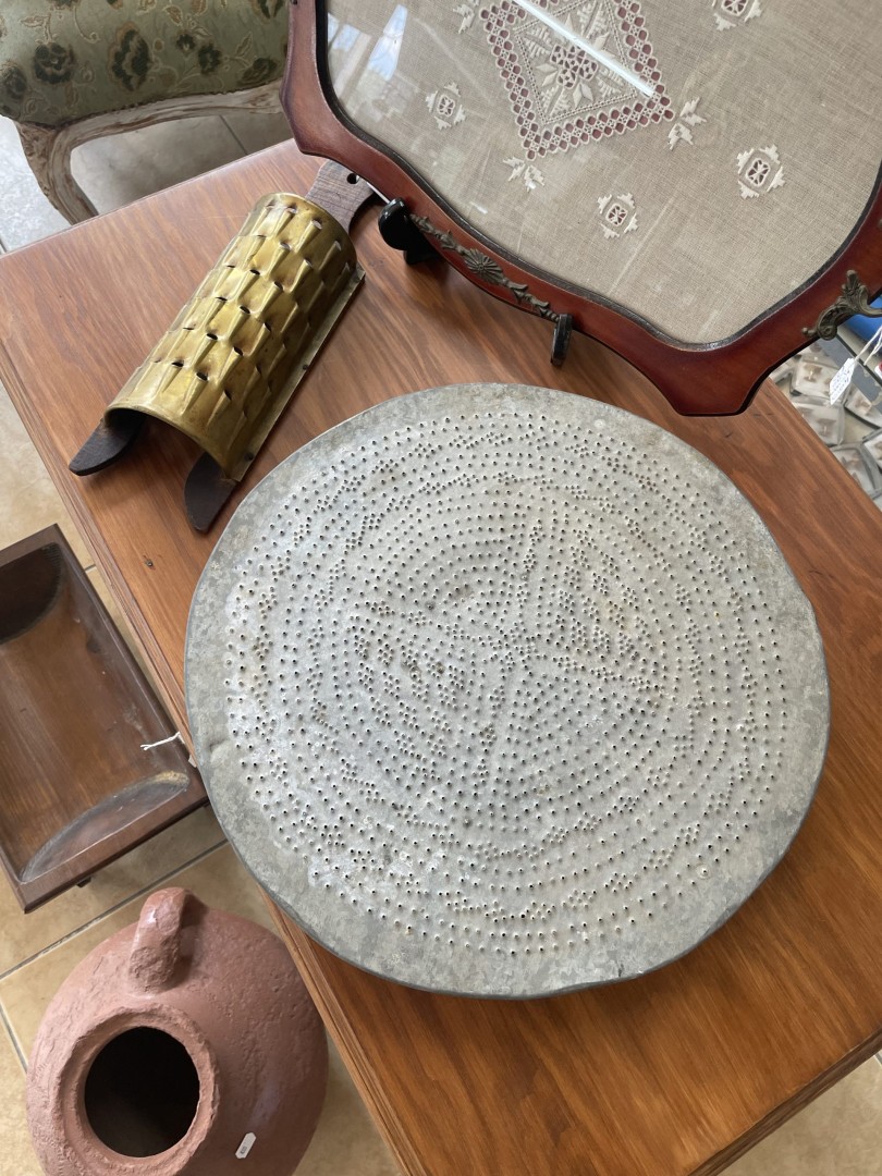 Vintage Cypriot Galvanized Wheat Traditional Grain Sifter With Perforated Metal & Wood Frame 1Kg 35Cmx35Cmx5Cm (Wxlxh)