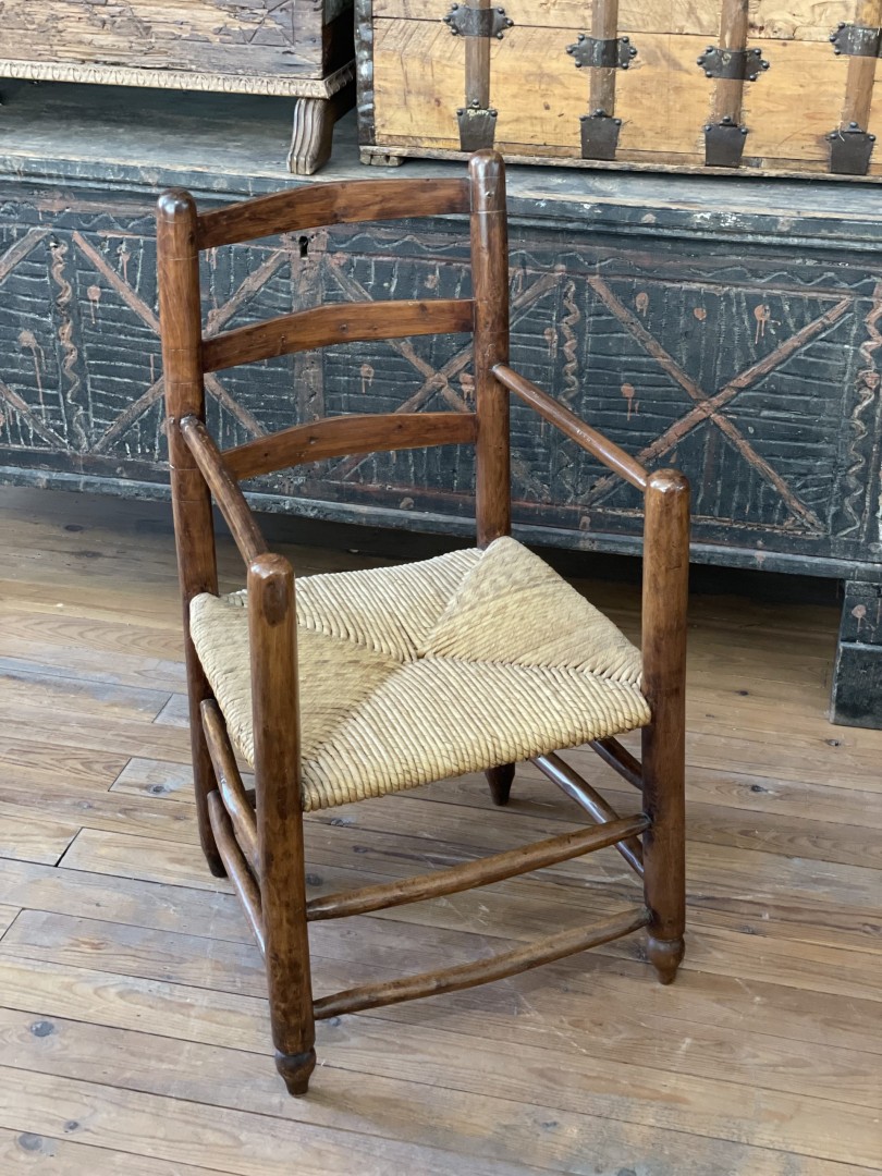 Vintage Cypriot Handmade Wooden Chair With Woven Straw Seat Mid-20Th Century Rustic Charm 25Kg 50Cmx46Cmx90Cm (Wxlxh)