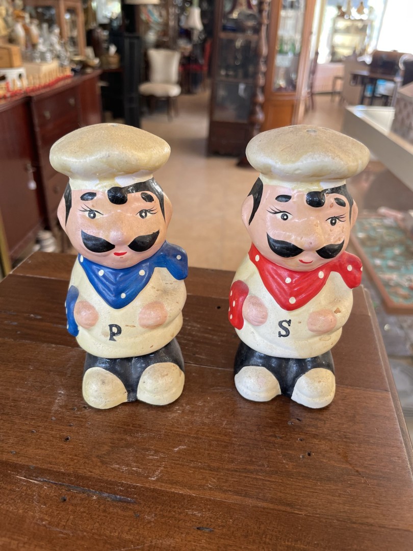 Vintage 1970S Chef Salt And Pepper Shakers Set Ceramic Collectibles 1Kg 5Cmx6Cmx12Cm (Wxlxh)
