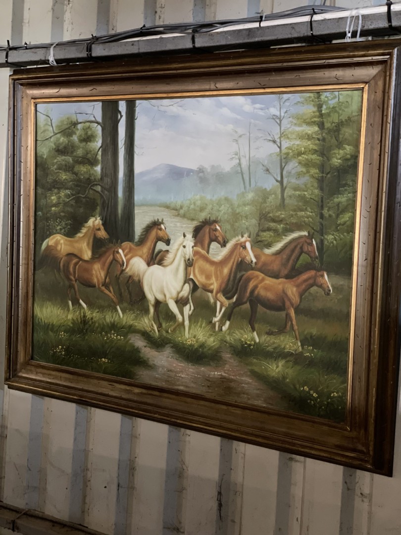 Majestic Herd Of Horses In A Serene Landscape - Framed Art In Classic Style 13Kg 154Cmx125Cm (Wxlxh)