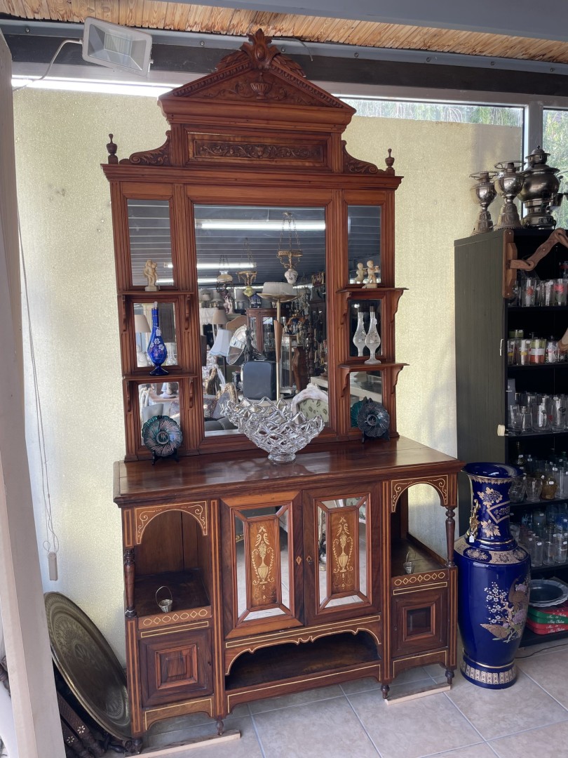 Antique Victorian Buffet Sideboard With Mirror & Inlay Circa 1890 Hand-Carved Collector’S Piece 70Kg 138Cmx53Cmx276Cm (Wxlxh)