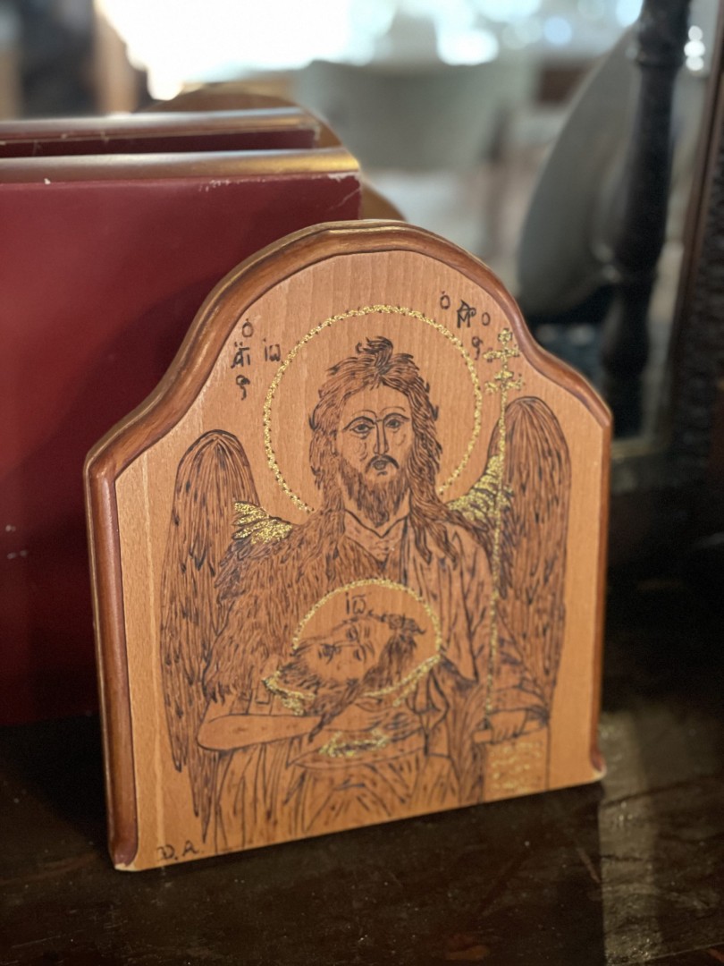 Handmade Wooden Icon Of Saint John The Baptist Signed Artwork 1998 1Kg 24Cmx21.5Cm (Wxlxh)
