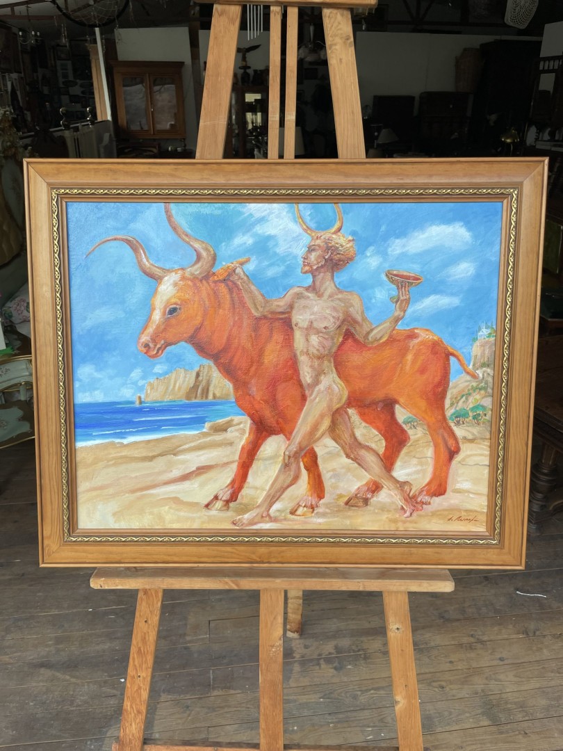 Mythical Minotaur And Bull Oil Painting - Classical Artwork For Home Decor 10Kg 83Cmx68Cm (Wxlxh)