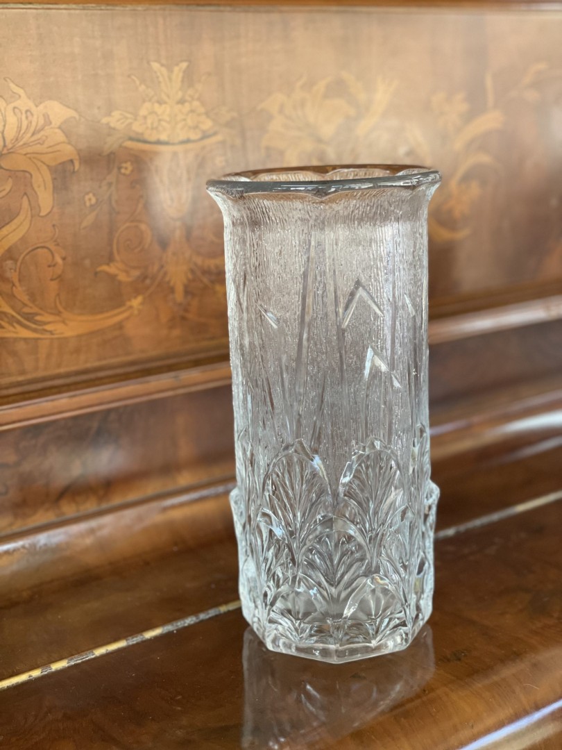 Vintage 1970S Fidenza Italy Leaf Embossed Glass Vase Mid-Century Art Glass Decor 1.9Kg 11.5Cmx24Cm (Wxlxh)