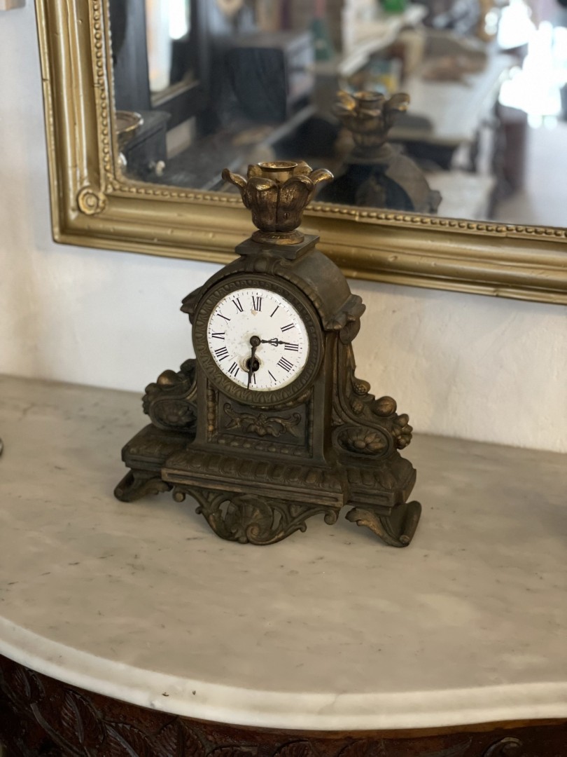Antique French Louis Xv-Style Mantel Clock With Candle Holder 19Th Century Elegance 9Kg 27Cmx13Cmx31Cm (Wxlxh)