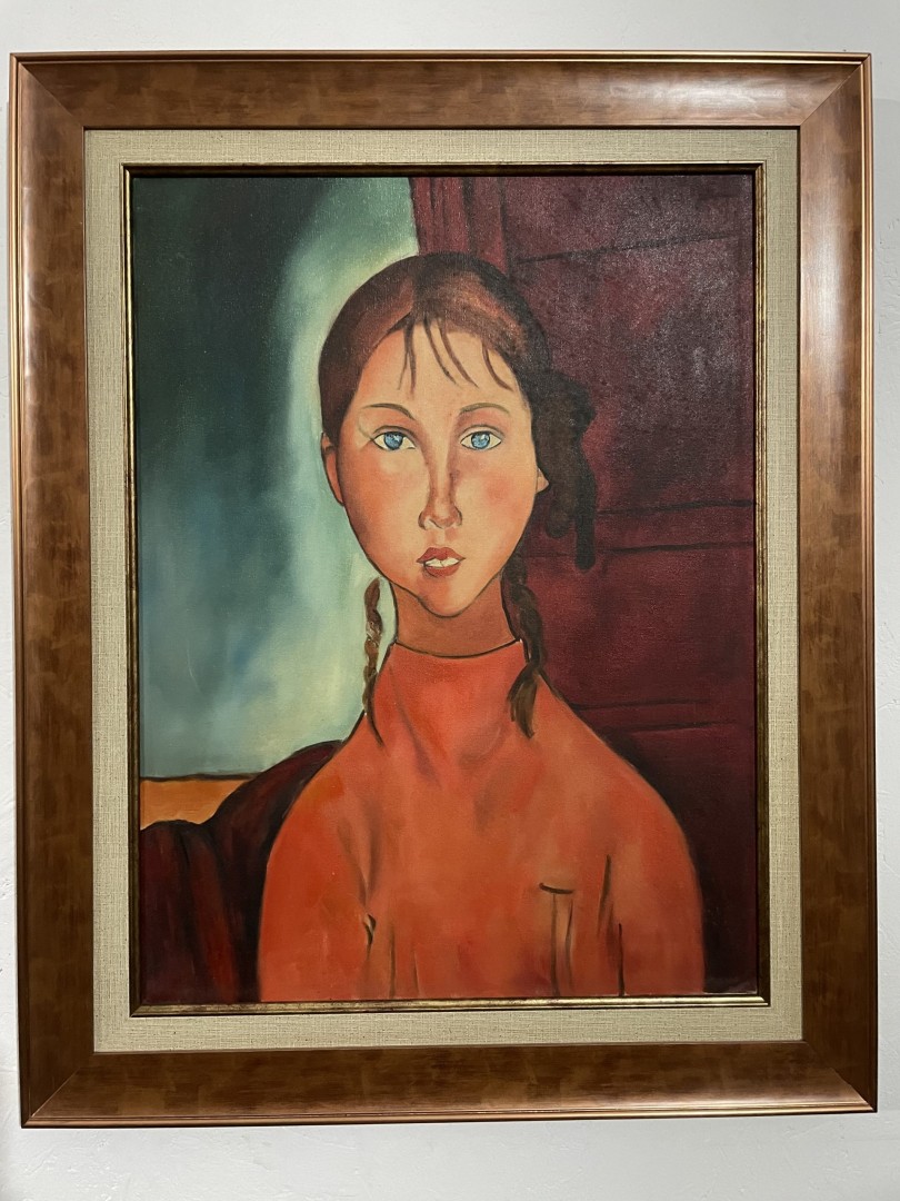 Oil On Canvas Portrait Of A Young Girl - Framed Expressionist Painting 7Kg 62Cmx77Cm (Wxlxh)
