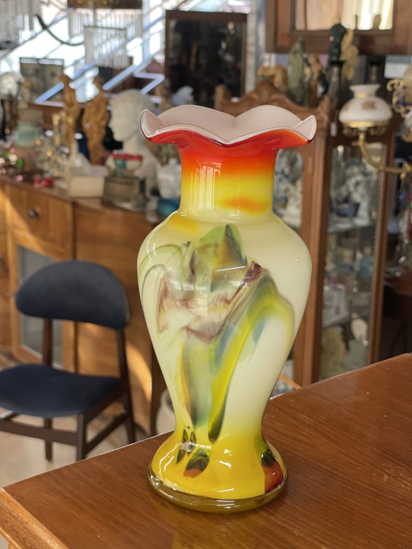Vintage Hand Blown Yellow Multi-Colored Glass Vase By Murano 1.5Kg 21Cm (Wxlxh)