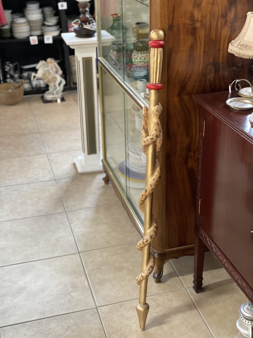 Handmade Cyprus Wooden Staff With Three-Headed Snake Design Unique Decorative Cane 5Kg 119Cm (Wxlxh)