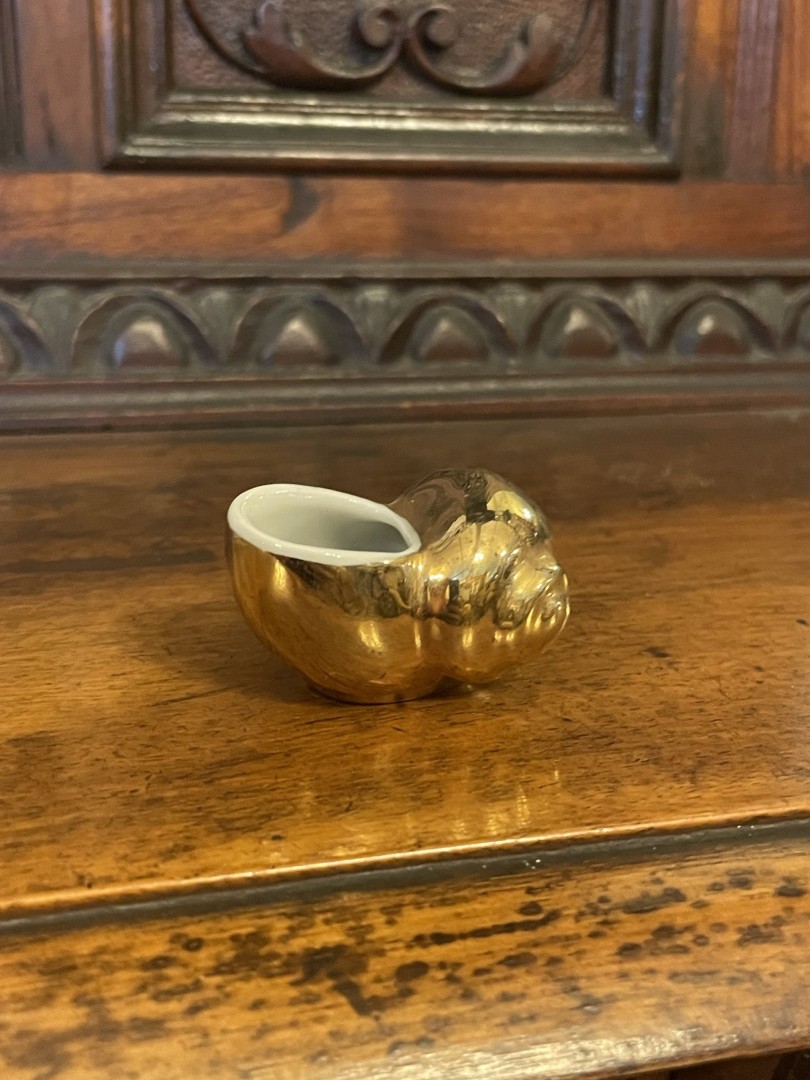 French Miniature Gold And Porcelain Snail Trinket Holder (Mid-20Th Century) 0.5Kg 5Cmx3Cmx3Cm (Wxlxh)