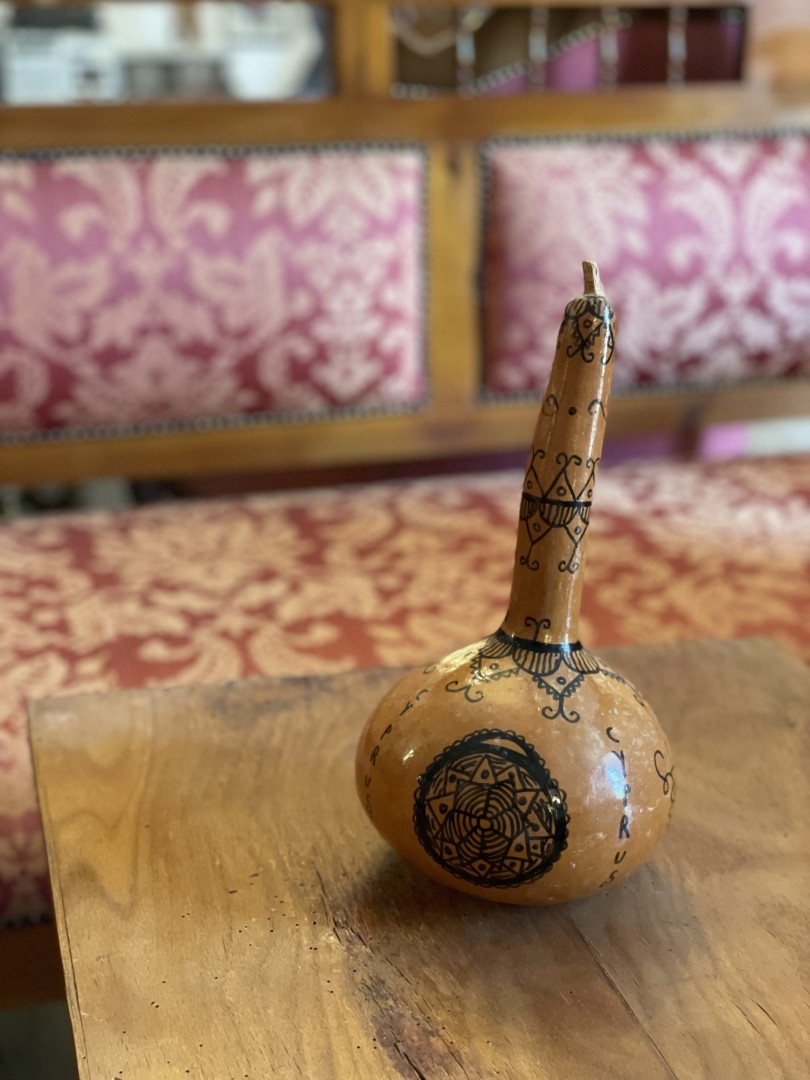 Traditional Cypriot Gourd Hand-Decorated Folk Art With Geometric & Floral Motifs 1Kg 14Cmx14Cmx28Cm (Wxlxh)