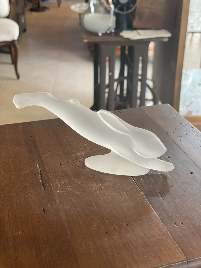 Frosted Glass Leaping Hare Sculpture Art Deco Style 0.6Kg 17Cmx3Cmx7Cm (Wxlxh)