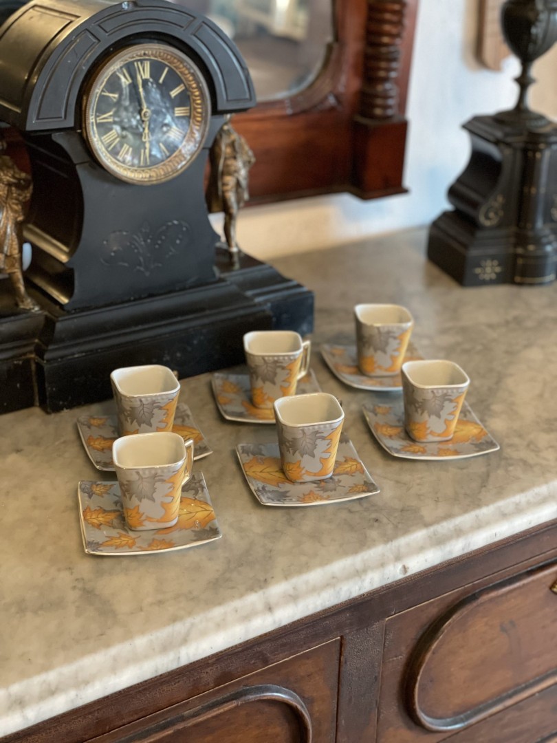Vintage Yamassen Espresso Set 5 Pieces 24K Gold-Plated Fine Porcelain Autumn Leaf Design 1.5Kg 9Cmx9Cmx5Cm (Wxlxh)