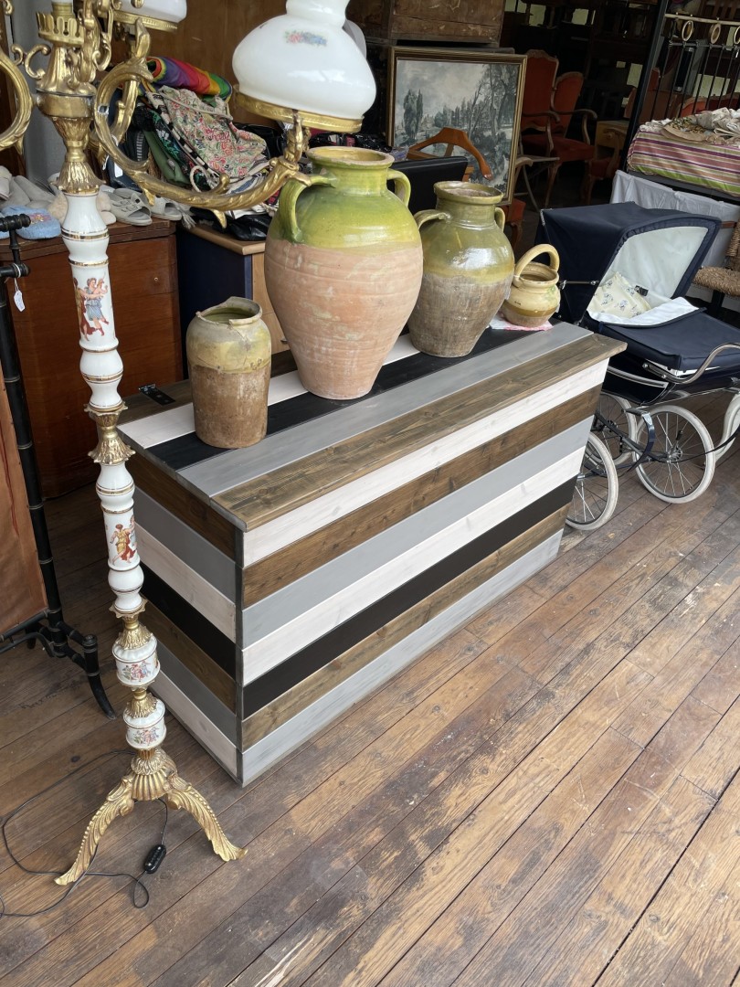 Vintage Colorful Wooden Chest Striped Handcrafted Storage Trunk Retro Rustic Decor 40Kg 118Cmx47Cmx72Cm (Wxlxh)