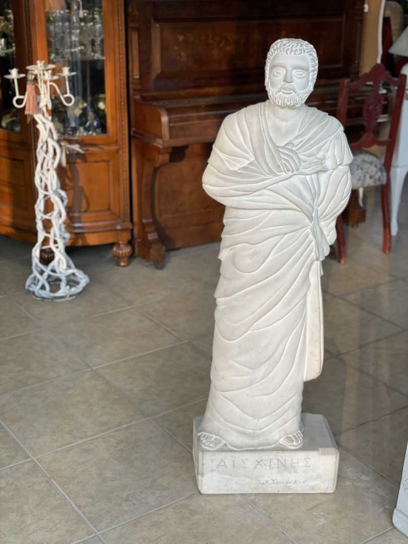 Mid-Century Hand-Carved Marble Statue Of Aeschines Greek Orator & Philosopher 300Kg 39Cmx20Cmx121.5Cm (Wxlxh)