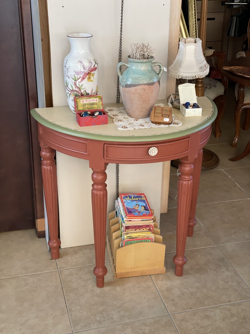 Vintage Solid Wood Console Table Hand-Painted With Chalk Techniques Distressed Half-Moon Hallway Table 50Kg 83Cmx43Cmx75Cm (Wxlxh)