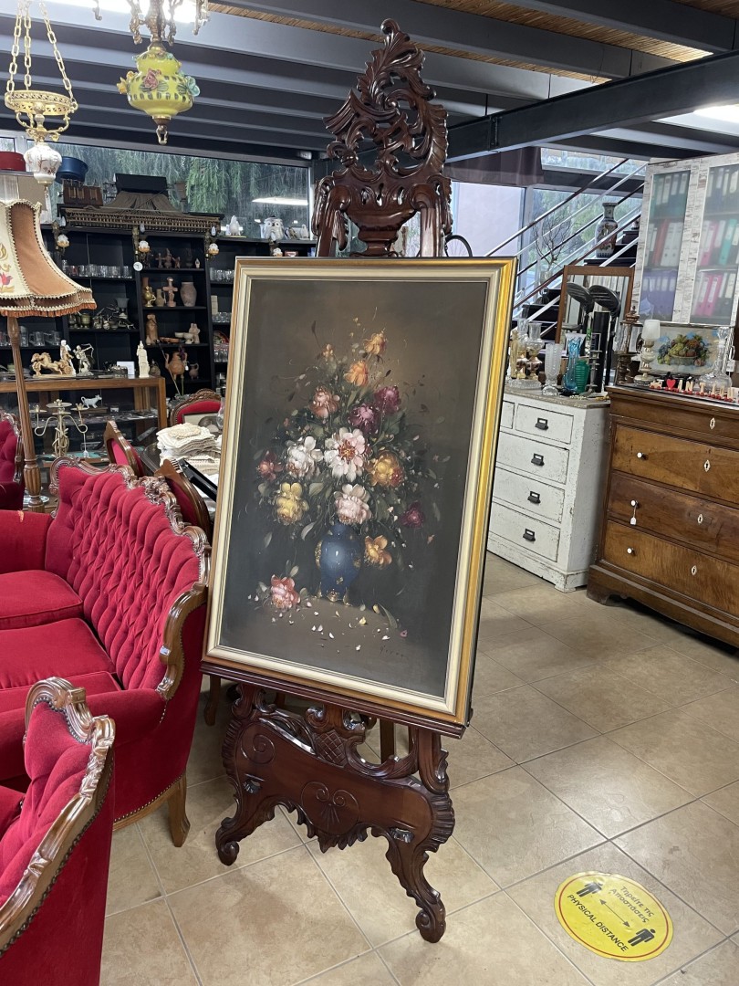 Vintage Floral Oil Painting In Gold Frame Mid-Century Still Life Art Signed Romantic Hand-Painted Masterpiece 5Kg 72Cmx104Cm (Wxlxh)