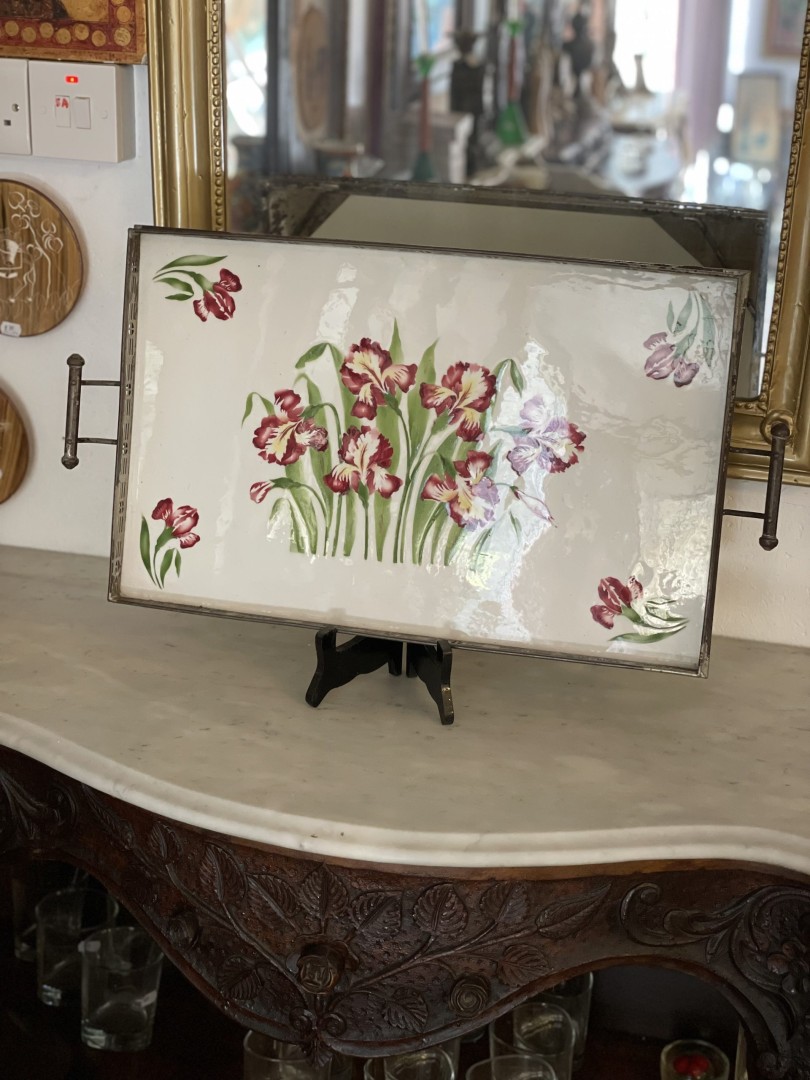 Vintage Hand-Painted Porcelain Tray From Czechoslovakia Floral Art  Circa 1940 2.5Kg 59Cmx5Cmx32Cm (Wxlxh)