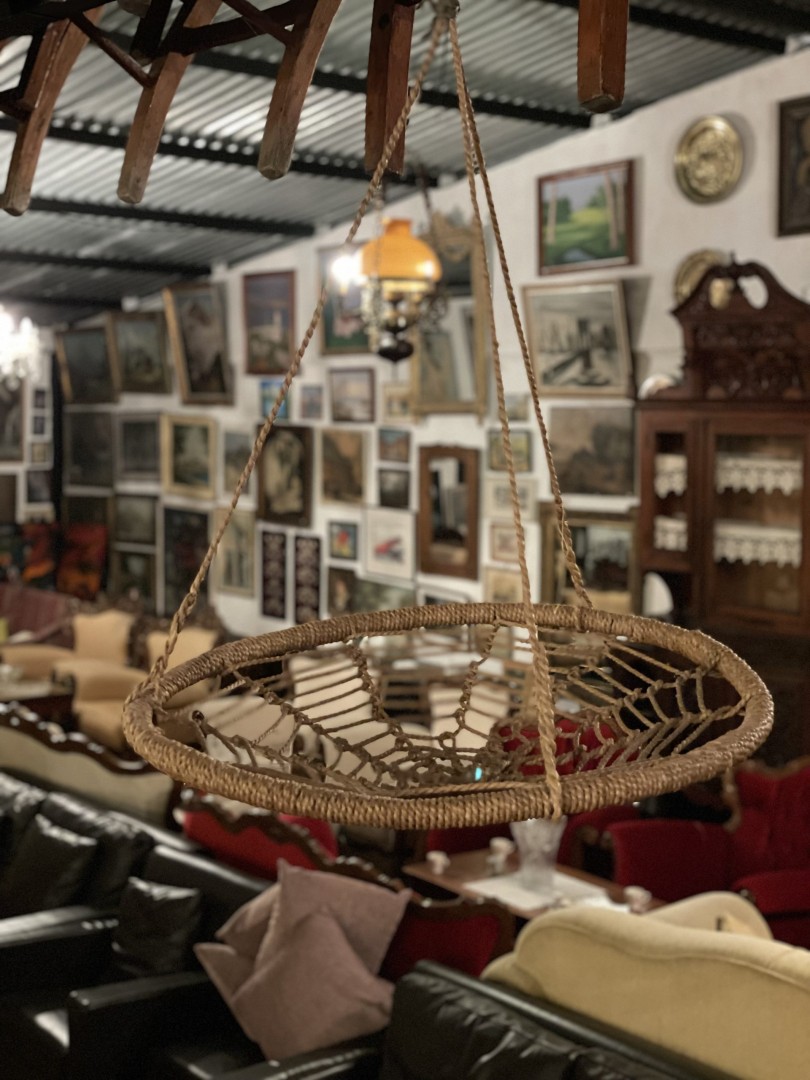 Handwoven Hanging Rattan Basket Rustic Vintage Charm Mid-20Th Century 1.5Kg 57Cmx90Cm (Wxlxh)