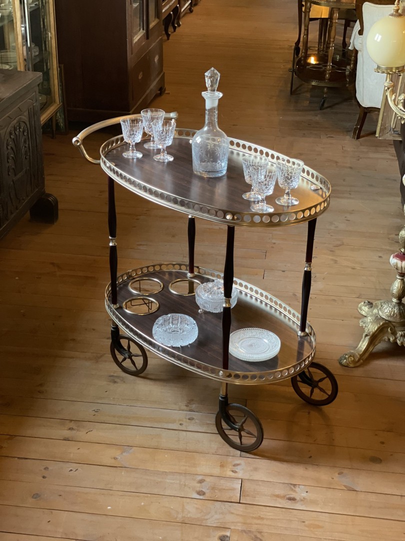 Mid-Century Italian Two-Tier Bar Cart With Brass Trim And Bottle Holders C.1950S 1960S 15Kg 82Cmx45Cmx75Cm (Wxlxh)