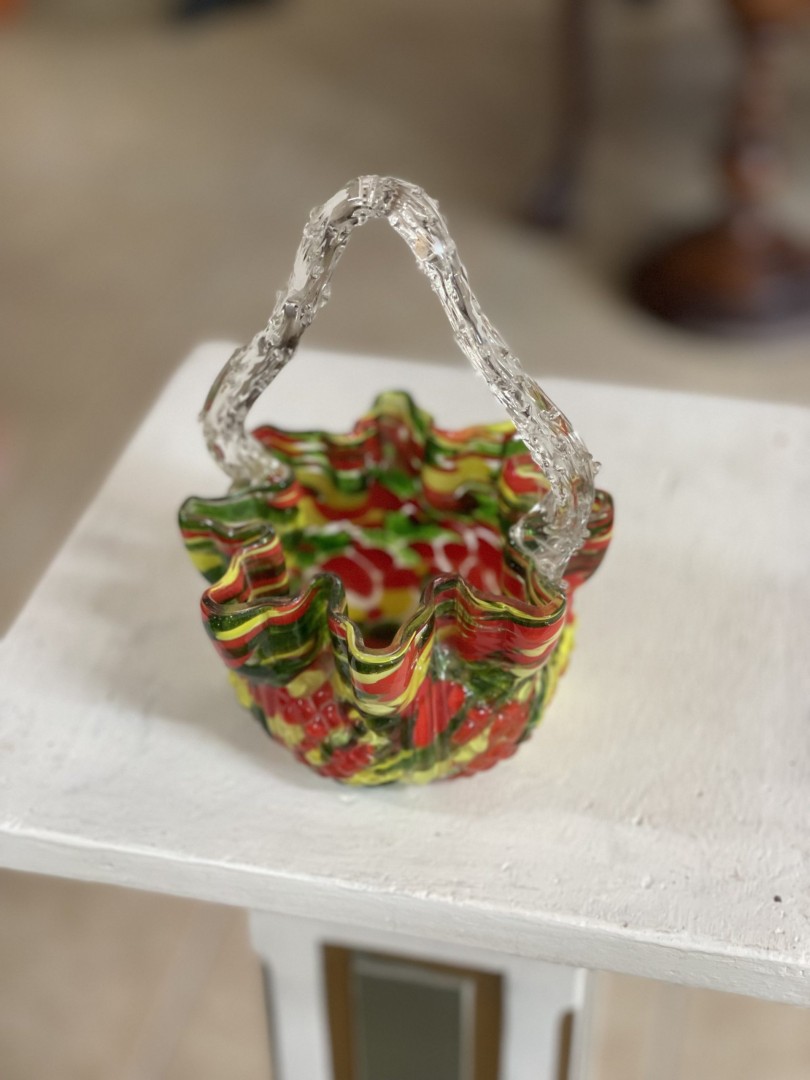 1960S Murano Hand-Blown Glass Basket Vibrant Italian Art Glass 1.5Kg 11Cmx11.5Cmx16Cm (Wxlxh)