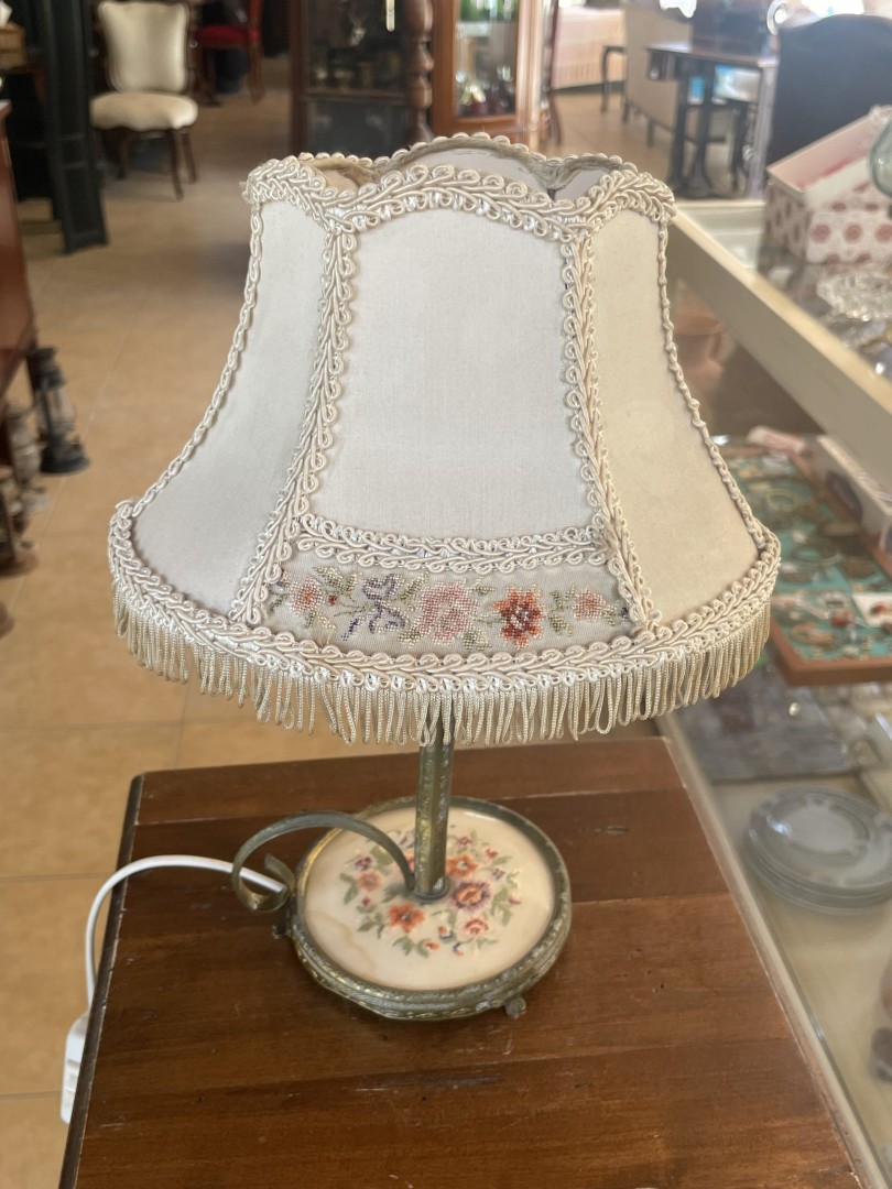 Vintage Floral Table Lamp With Embroidered Shade And Base  Circa 1970 1.5Kg 21Cmx15Cmx30Cm (Wxlxh)