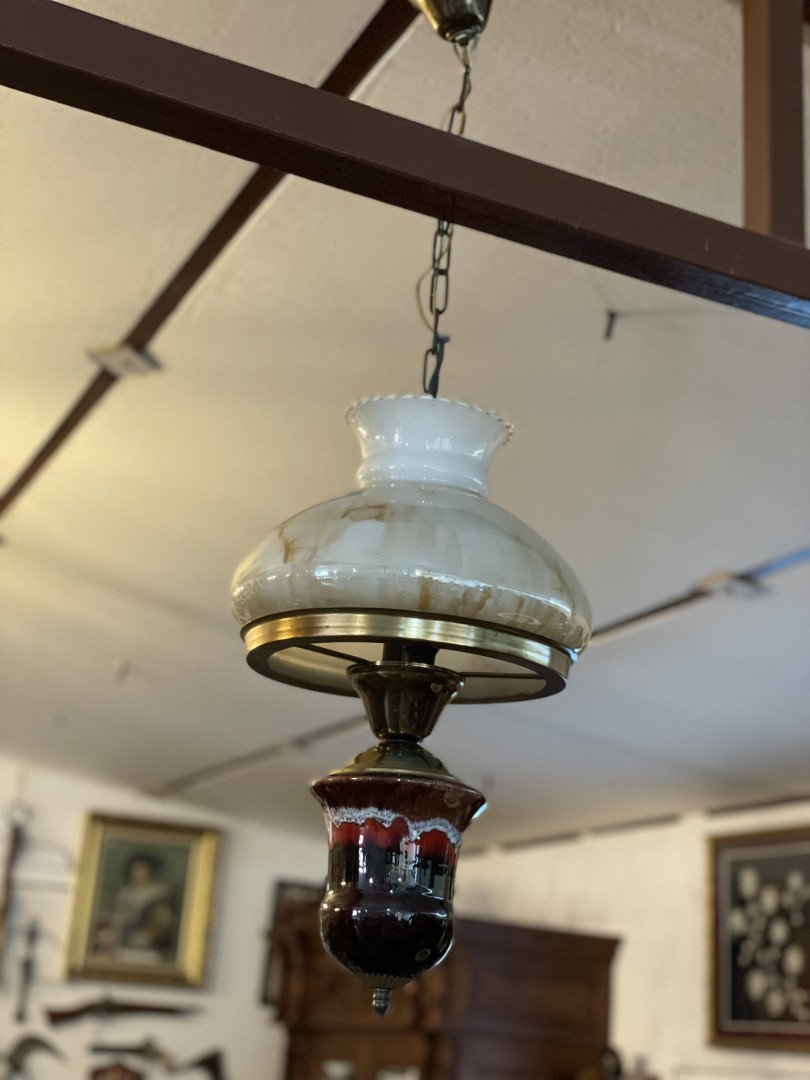 Vintage Hanging Lamp With Ceramic Base And Glass Shade 5Kg 26Cmx88Cm (Wxlxh)