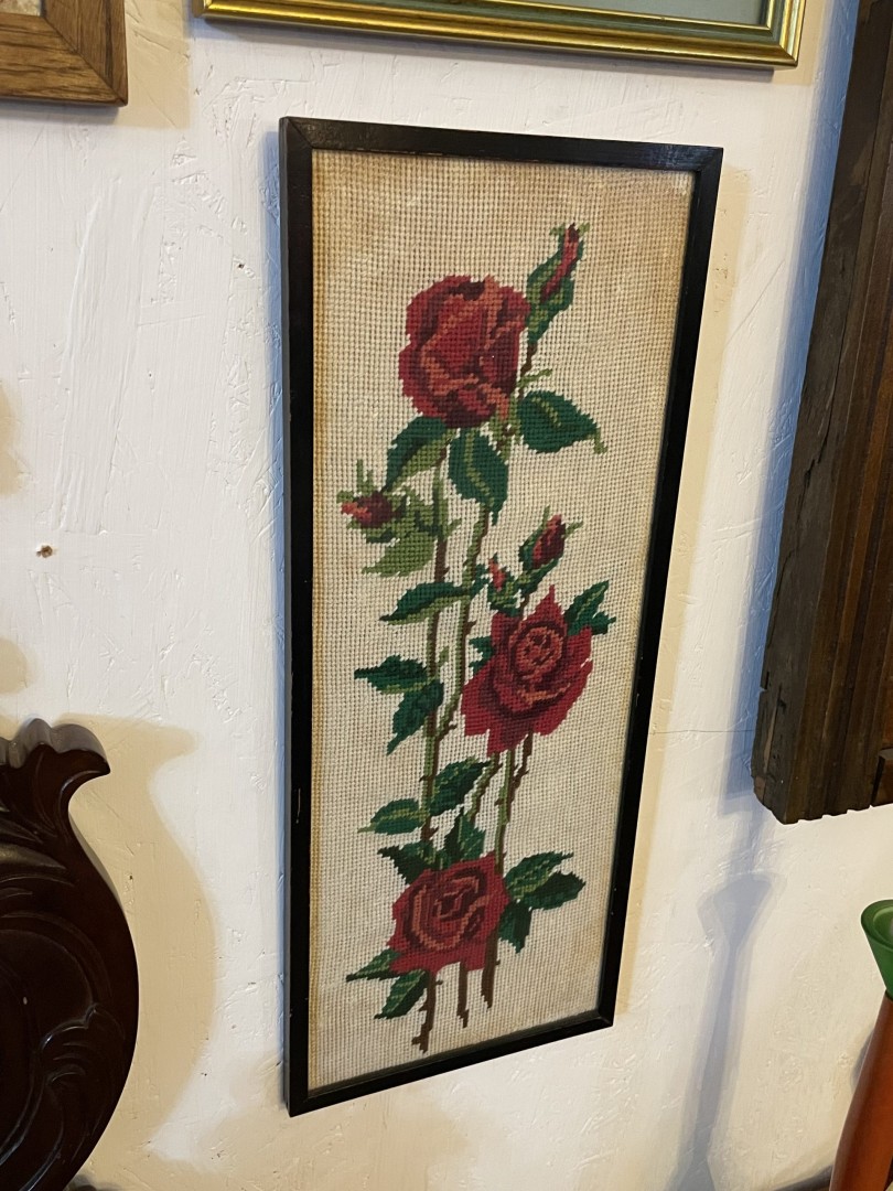 Cypriot Handmade Needlepoint Art Roses Design In Wooden Frame 1.5Kg 18.5Cmx47Cm (Wxlxh)