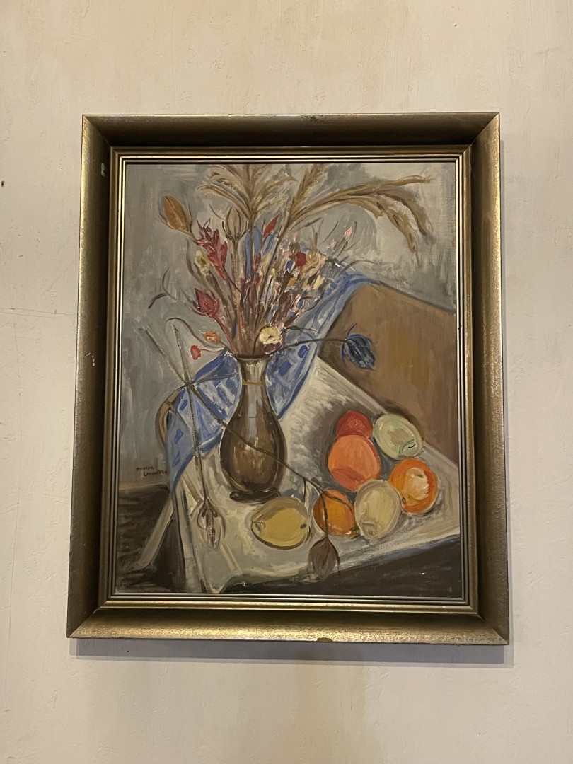 Vintage Still Life Painting By Denise Lecoultre - Mid-20Th Century Masterpiece Of Vibrant Beauty 2Kg 60Cmx70Cm (Wxlxh)